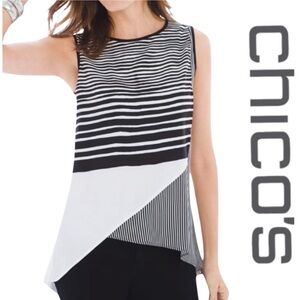 Chico’s White & Black Limitless Stripe Tunic Size 12